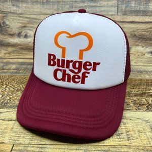 Defunct Burger Chef Mens Trucker Hat Maroon Snapback 1954 Logo Baseball Cap